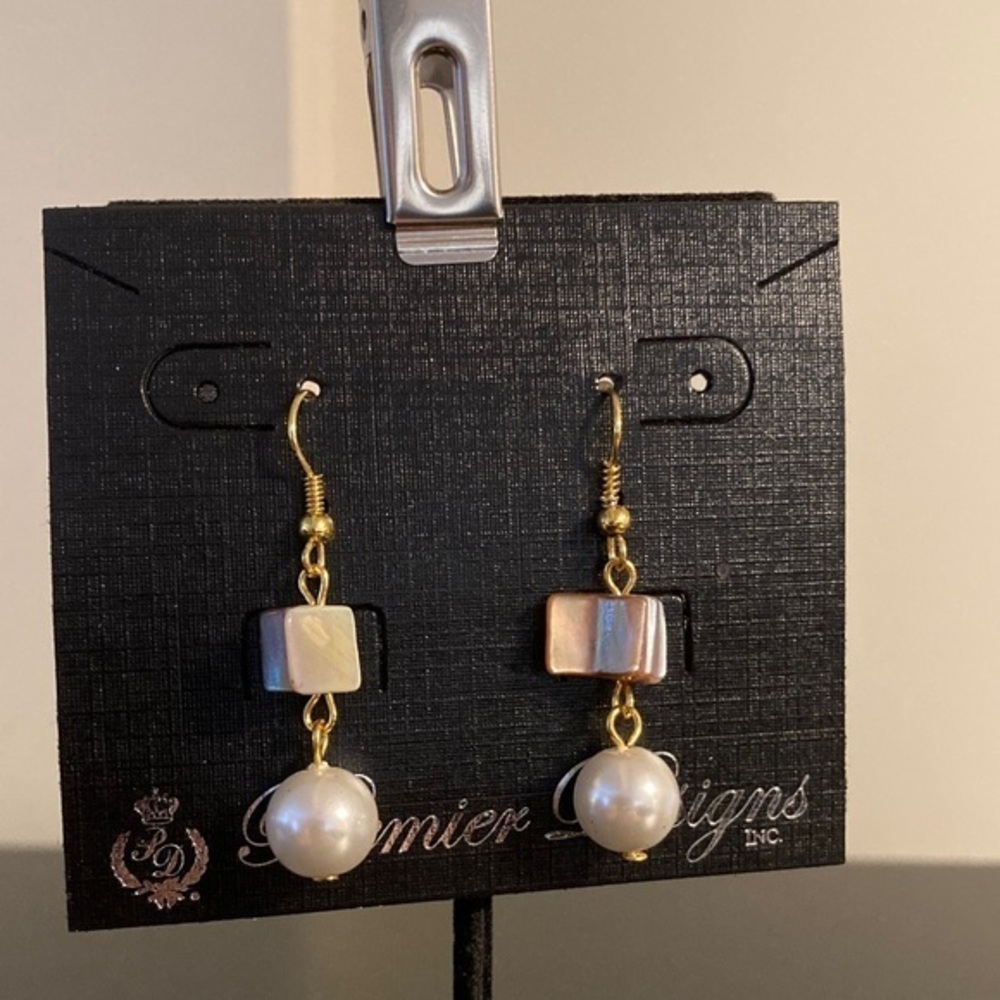 Premier Designs Gold and White Pearl Earrings